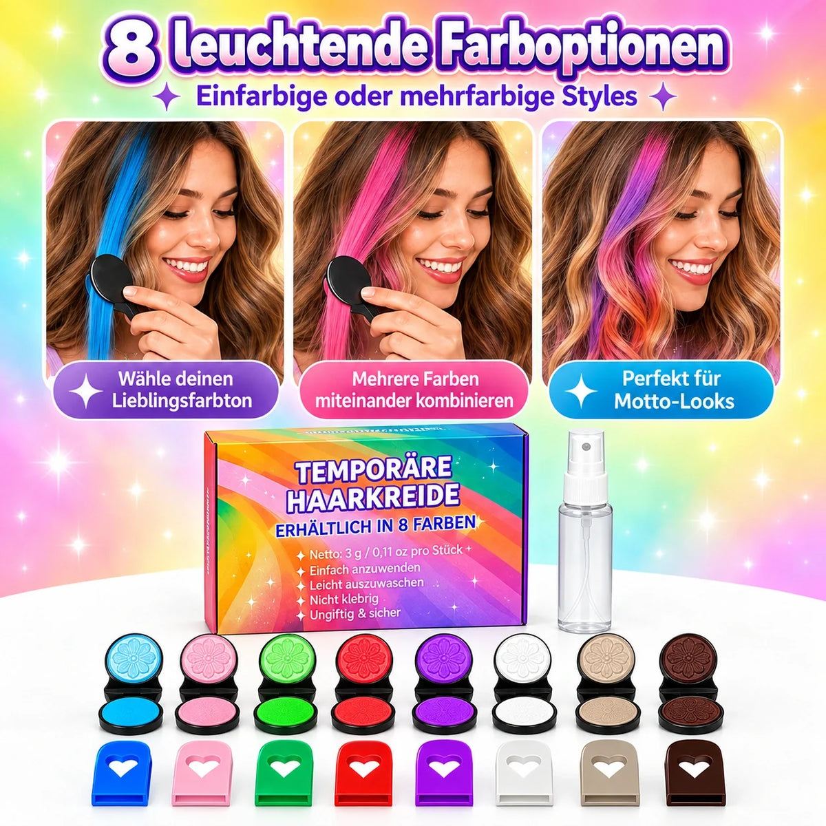👑🔥 Nur heute: 50 % RABATT 🌈 12-teiliges Set mit temporärer Haarkreide und Applikatoren