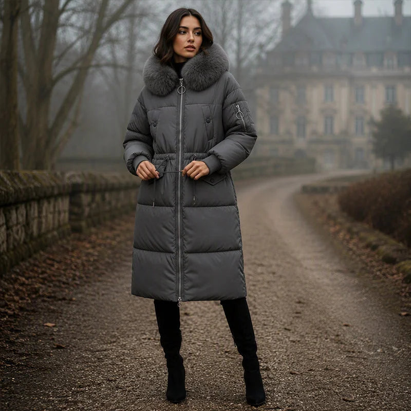 Damen Wintermantel – mittellanger, warm wattierter Steppmantel mit Kapuze – Ansicht 8