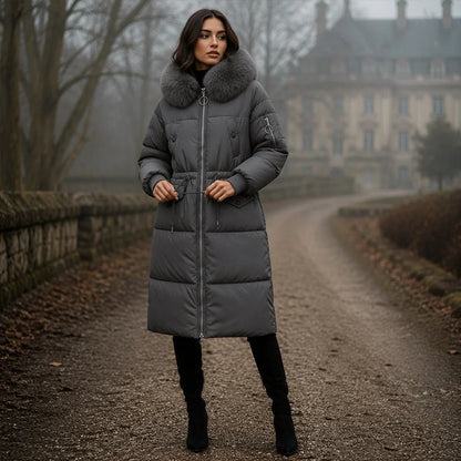 Damen Wintermantel – mittellanger, warm wattierter Steppmantel mit Kapuze – Ansicht 8
