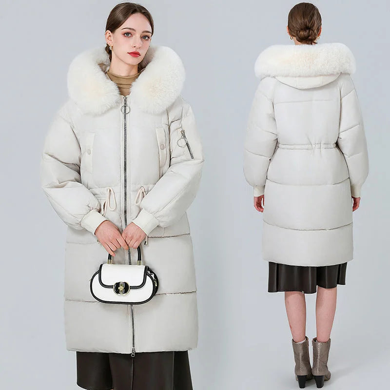 Damen Wintermantel – mittellanger, warm wattierter Steppmantel mit Kapuze – Ansicht 11