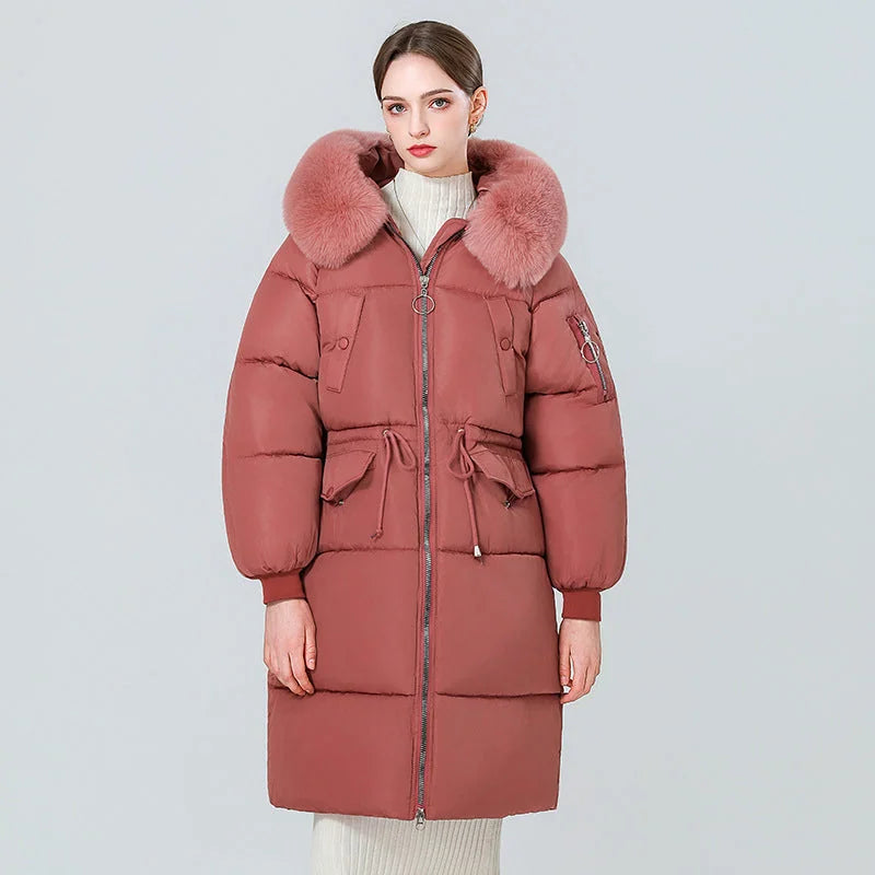Damen Wintermantel – mittellanger, warm wattierter Steppmantel mit Kapuze – Ansicht 12