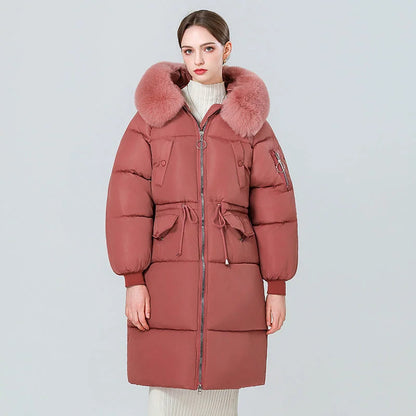Damen Wintermantel – mittellanger, warm wattierter Steppmantel mit Kapuze – Ansicht 12