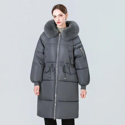 Damen Wintermantel – mittellanger, warm wattierter Steppmantel mit Kapuze – Ansicht 16