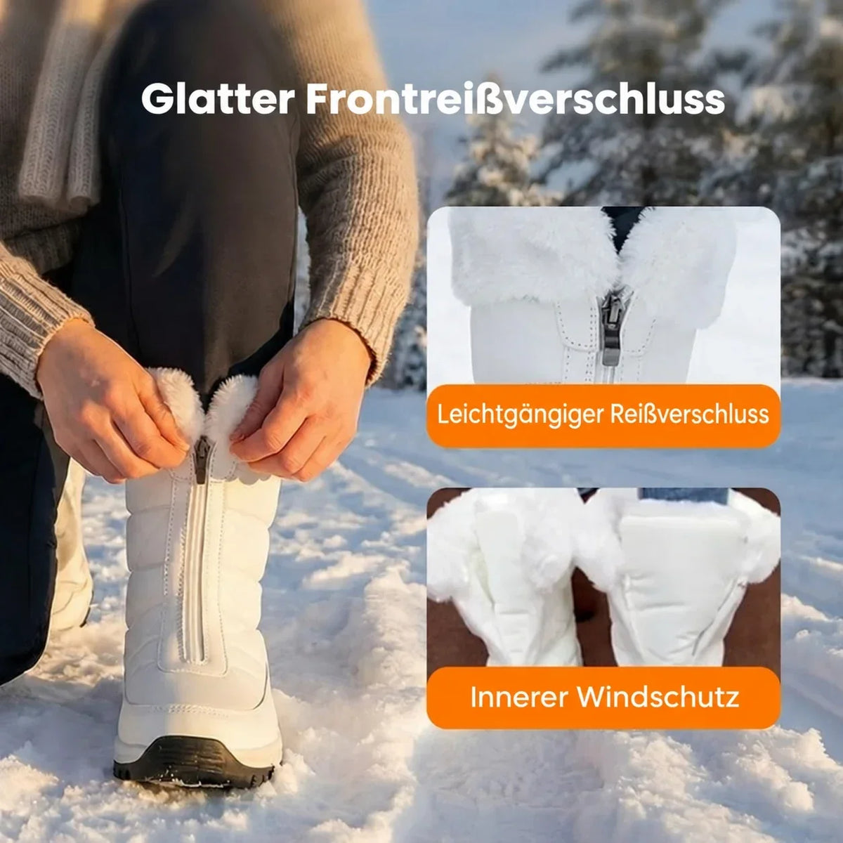 Bottes de neige chaudes et antidérapantes pour femme avec fermeture éclair