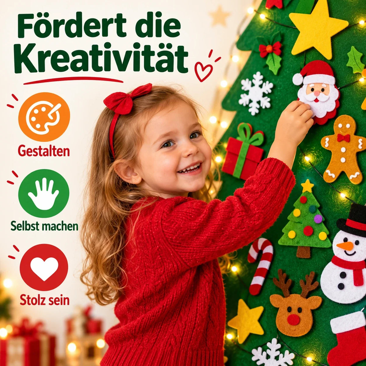 🔥 Heute BIS ZU 58 % RABATT | Filz-Weihnachtsbaum zum Selbstgestalten für Kinder mit LED-Lichtern