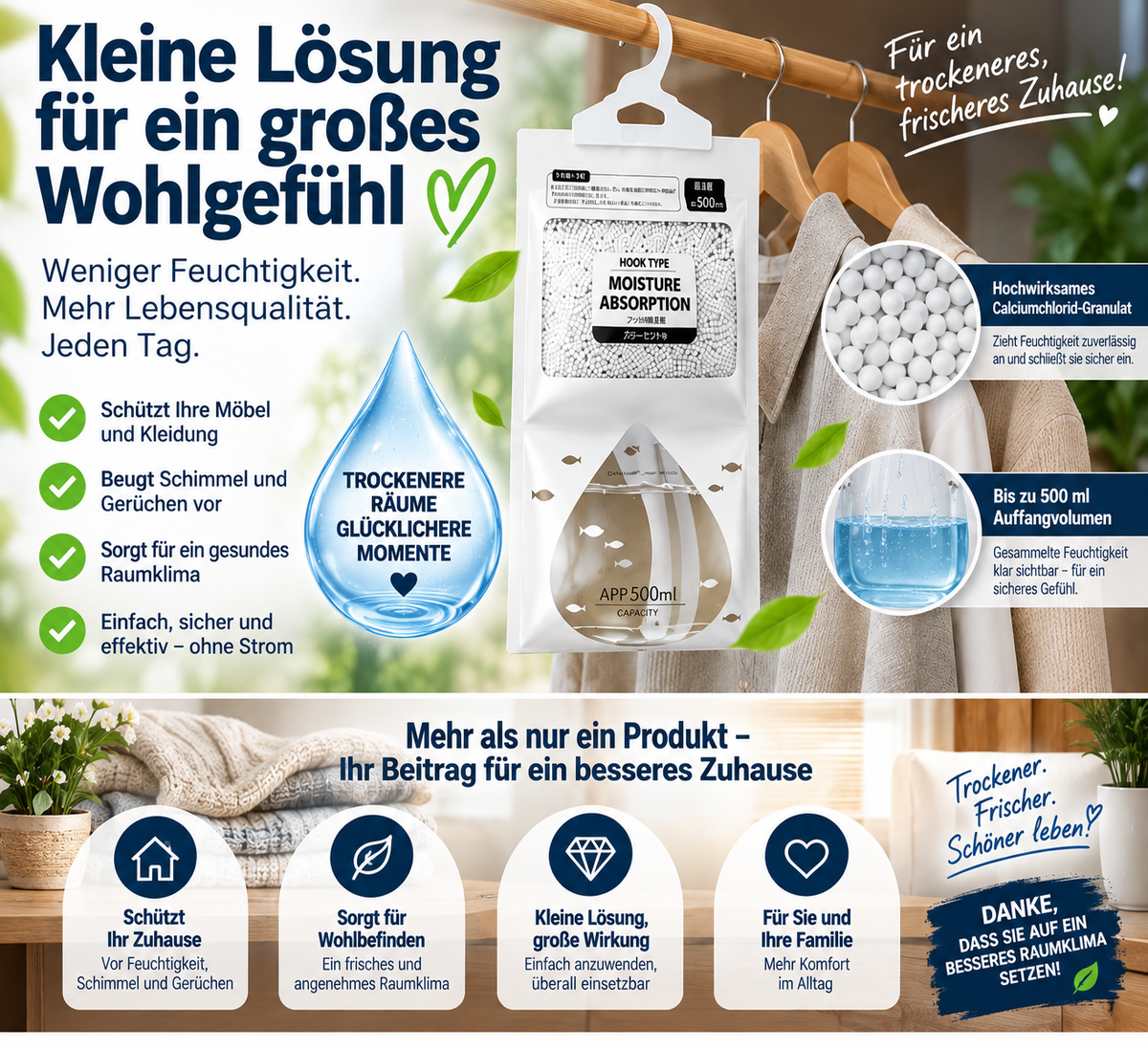 🔥 LETZTER TAG: BIS ZU 52 % RABATT💧 Hängender Luftentfeuchter ohne Strom – Feuchtigkeitsabsorber mit 500 ml Auffangbeutel