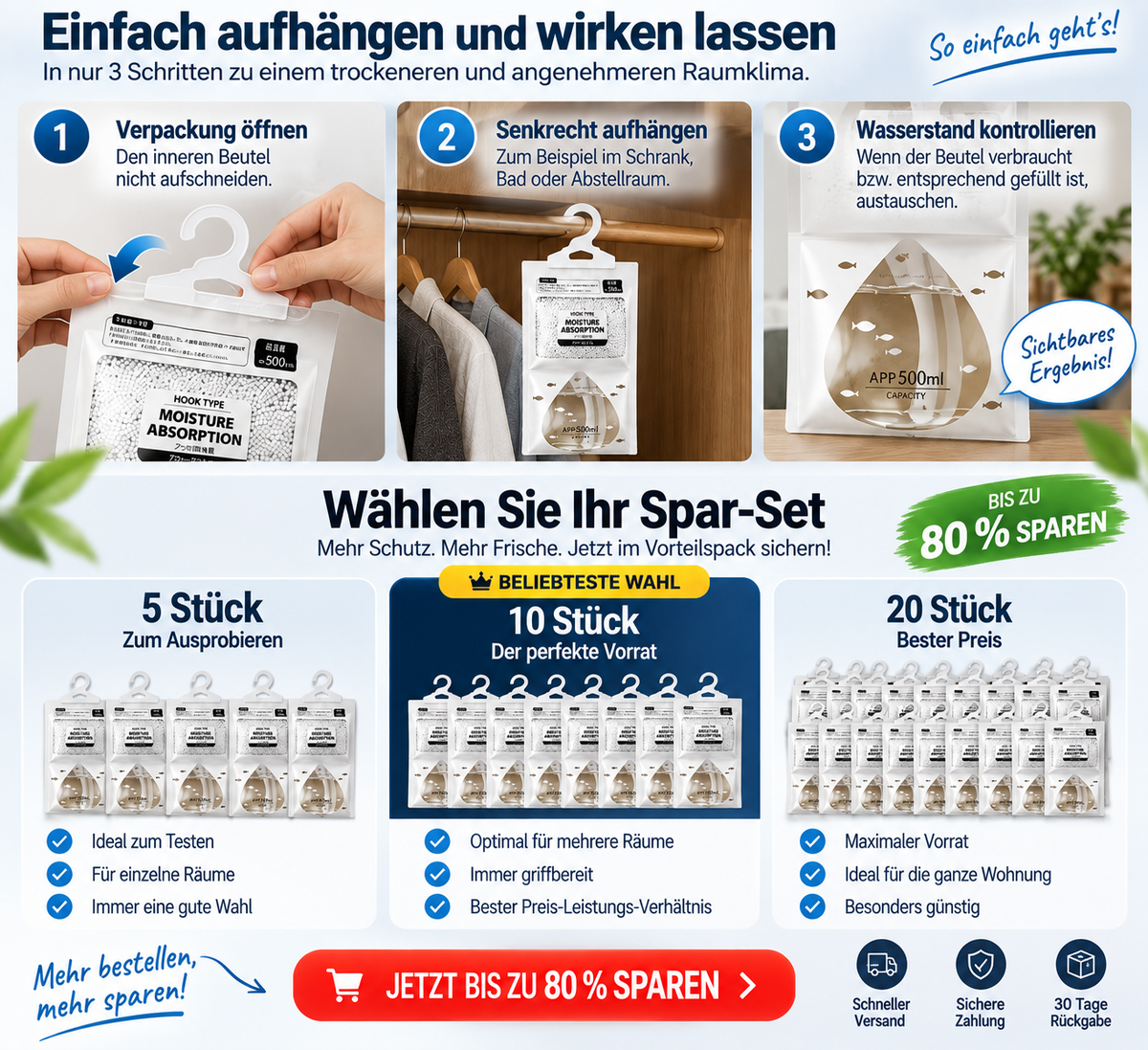 🔥 LETZTER TAG: BIS ZU 52 % RABATT💧 Hängender Luftentfeuchter ohne Strom – Feuchtigkeitsabsorber mit 500 ml Auffangbeutel