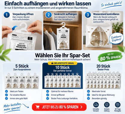 🔥 LETZTER TAG: BIS ZU 52 % RABATT💧 Hängender Luftentfeuchter ohne Strom – Feuchtigkeitsabsorber mit 500 ml Auffangbeutel