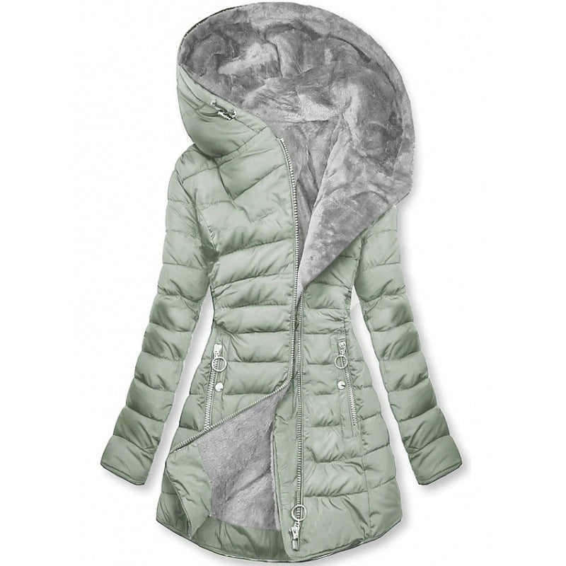 Manteau vert clair pour femme avec capuche et doublure douce