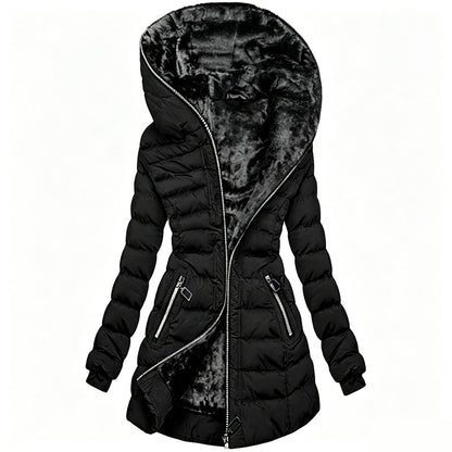 Manteau noir pour femme avec doublure chaude et poches zippées
