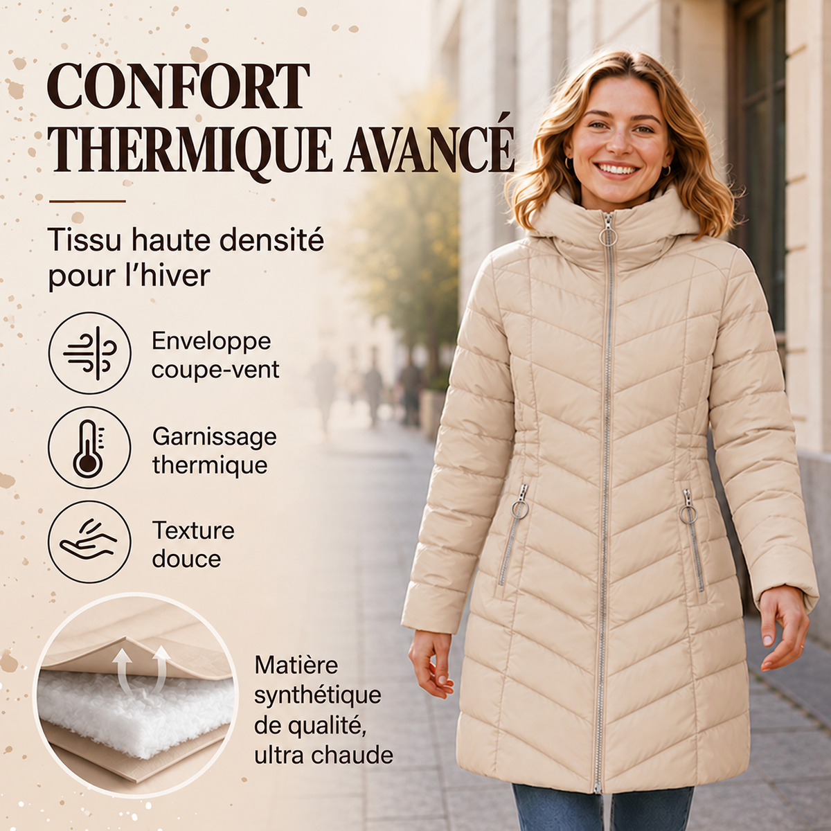 Confort thermique avancé et tissu coupe-vent