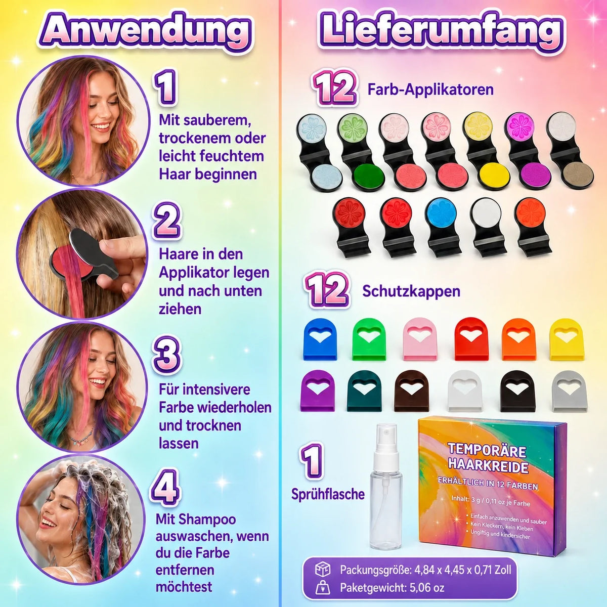 👑🔥 Nur heute: 50 % RABATT 🌈 12-teiliges Set mit temporärer Haarkreide und Applikatoren