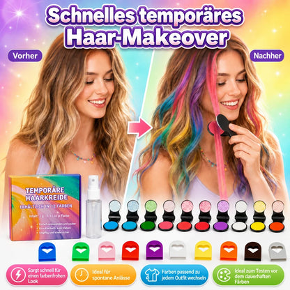 👑🔥 Nur heute: 50 % RABATT 🌈 12-teiliges Set mit temporärer Haarkreide und Applikatoren