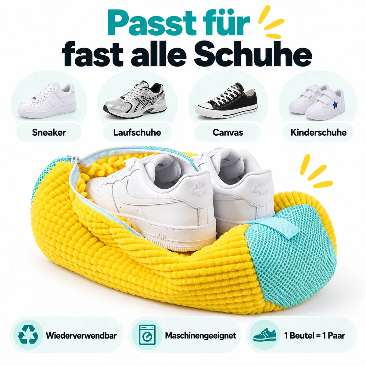 👟 Schluss mit schmutzigen Sneakern! Premium XL Schuhwaschbeutel – ✨ 360°-Reinigung ohne mühsames Schrubben, schützt Schuhe & Waschmaschine