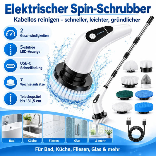 Elektrischer Spin-Schrubber in Weiß-Schwarz mit Teleskopstiel