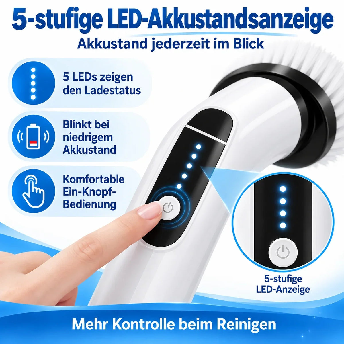 Fünf LEDs zeigen den Akkustand an