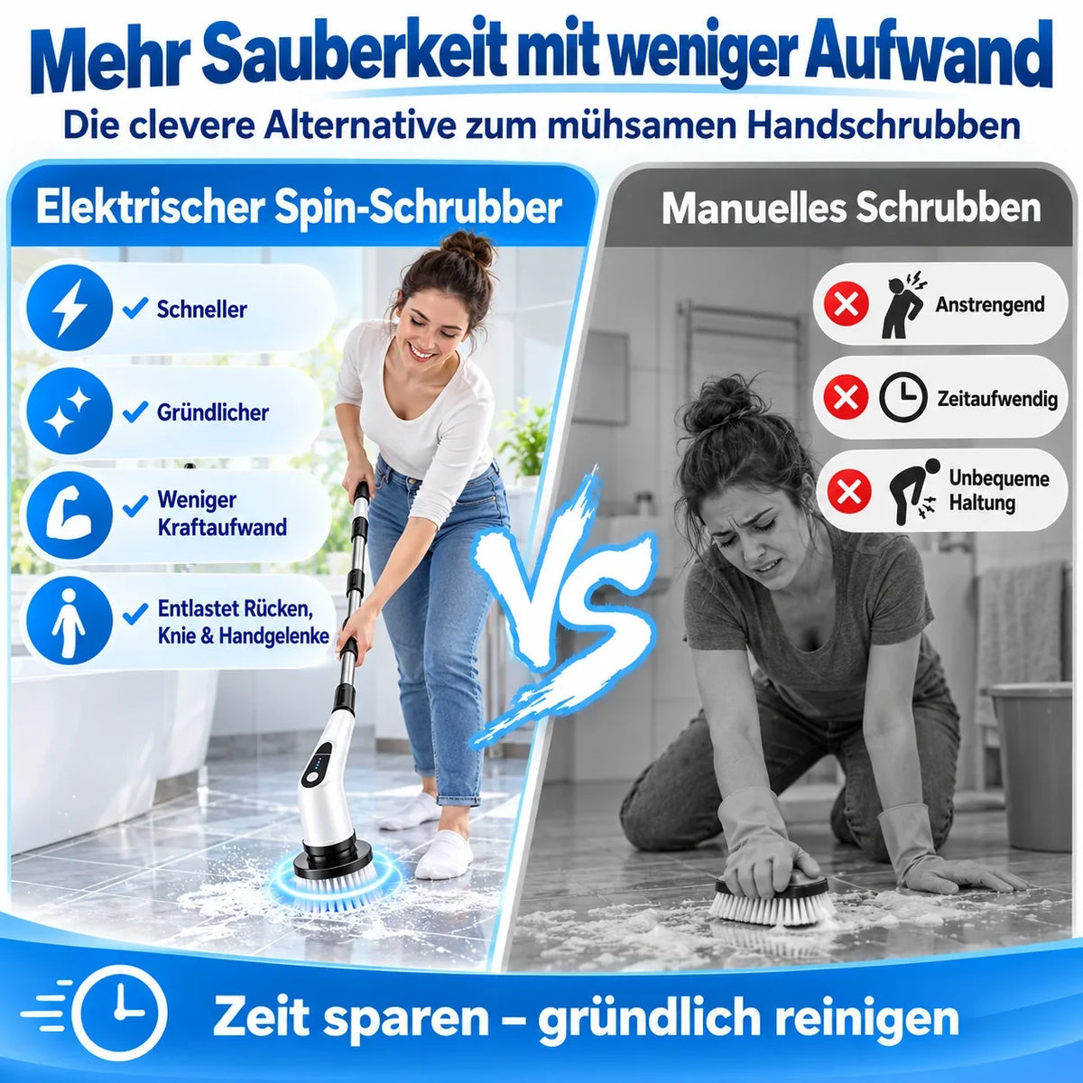 Elektrisches Reinigen im Vergleich zum manuellen Schrubben