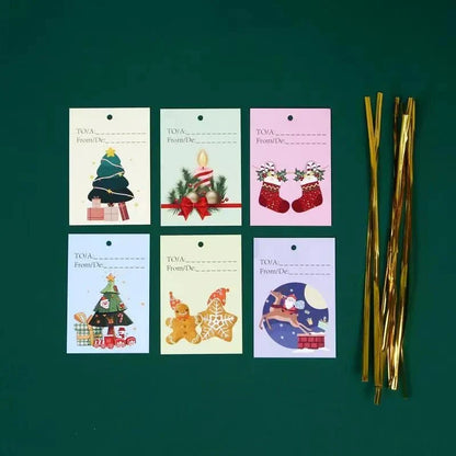 Christmas gift tags and gold ties included with the gift bags