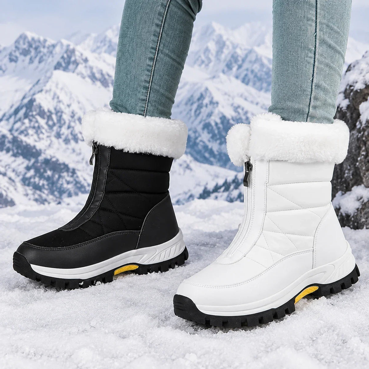 Bottes de neige chaudes et antidérapantes pour femme avec fermeture éclair