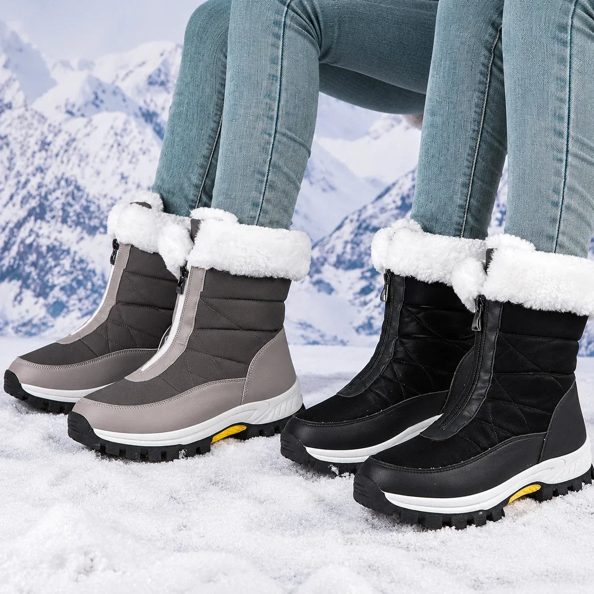 Bottes de neige chaudes et antidérapantes pour femme avec fermeture éclair