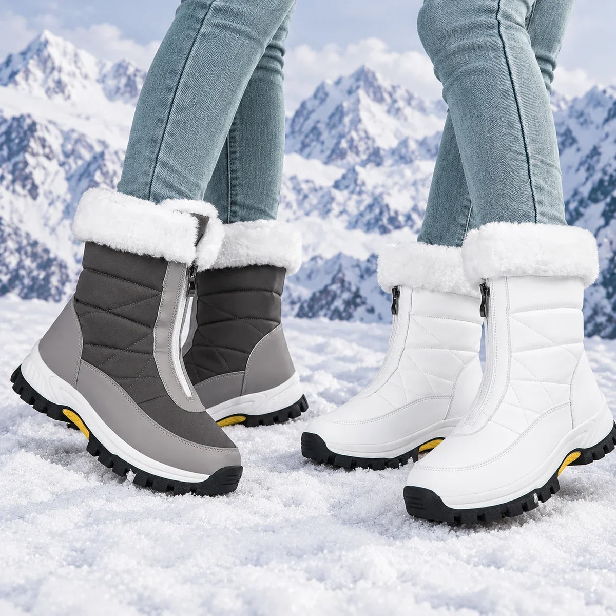 Bottes de neige chaudes et antidérapantes pour femme avec fermeture éclair